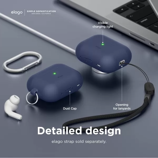 elago Compatible with AirPods Pro 2 Case 2022 Silicone Case with Keychain Compatible with Apple AirPods Pro 2nd Generation Case Front LED Visible Supports Wireless Charging Jean IndigoJean Indigo