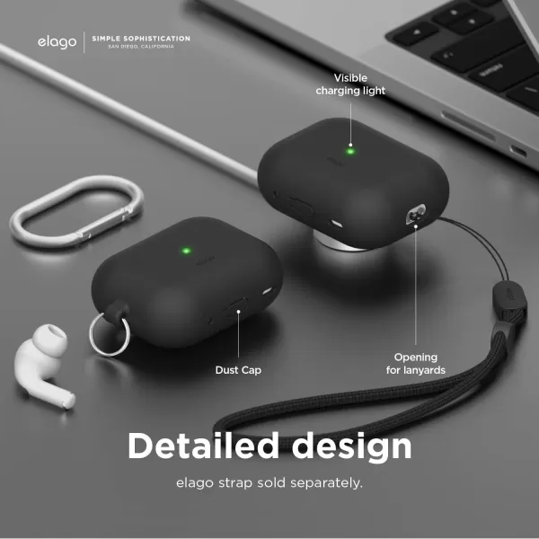 elago Compatible with AirPods Pro 2 Case 2022 Silicone Case with Keychain Compatible with Apple AirPods Pro 2nd Generation Case Front LED Visible Supports Wireless Charging Jean IndigoBlack