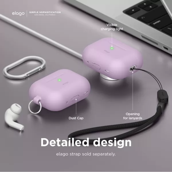 elago Compatible with AirPods Pro 2 Case 2022 Silicone Case with Keychain Compatible with Apple AirPods Pro 2nd Generation Case Front LED Visible Supports Wireless Charging Jean IndigoLavender