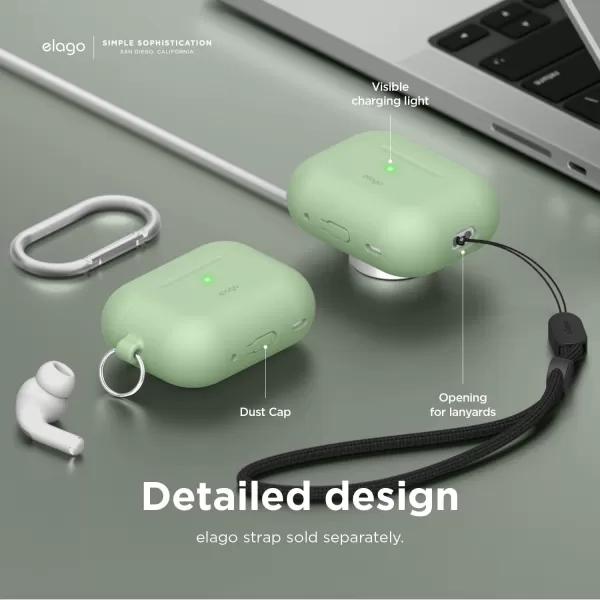 elago Compatible with AirPods Pro 2 Case 2022 Silicone Case with Keychain Compatible with Apple AirPods Pro 2nd Generation Case Front LED Visible Supports Wireless Charging Jean IndigoPastel Green