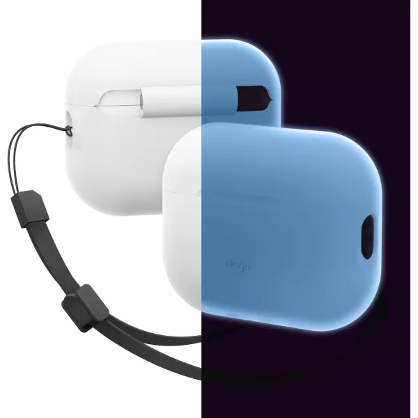 elago Compatible with AirPods Pro 2 Case 2022 Silicone Case with Lanyard Compatible with Apple AirPods Pro 2nd Generation Case Front LED Visible Fabric Lanyard Included BlackNightglow Blue