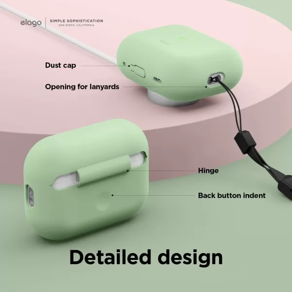 elago Compatible with AirPods Pro 2 Case 2022 Silicone Case with Lanyard Compatible with Apple AirPods Pro 2nd Generation Case Front LED Visible Fabric Lanyard Included BlackPastel Green