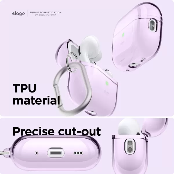 elago Compatible with AirPods Pro 2nd Generation Case Clear  Compatible with AirPods Pro 2 Case Protective Case with Keychain Transparent Wireless Charging Reduced Yellowing TransparentLavender