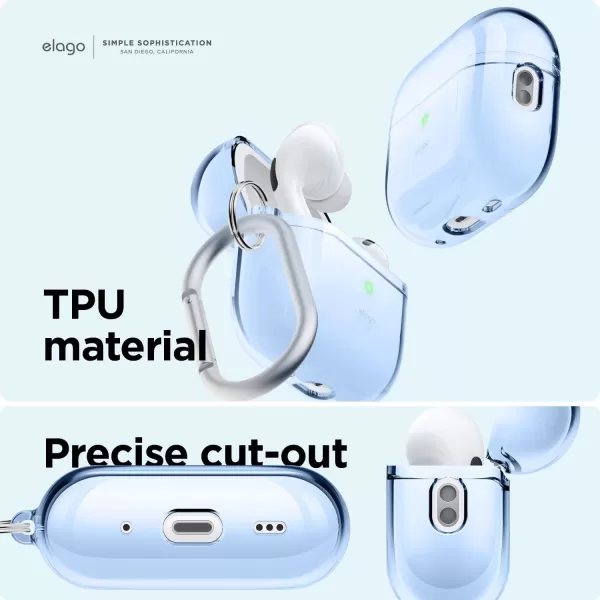 elago Compatible with AirPods Pro 2nd Generation Case Clear  Compatible with AirPods Pro 2 Case Protective Case with Keychain Transparent Wireless Charging Reduced Yellowing TransparentAqua Blue