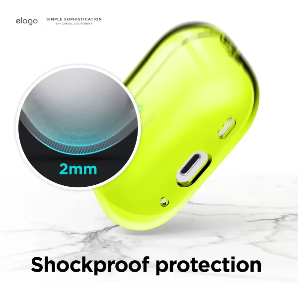 elago Compatible with AirPods Pro 2nd Generation Case Clear  Compatible with AirPods Pro 2 Case Protective Case with Keychain Transparent Wireless Charging Reduced Yellowing TransparentNeon Yellow