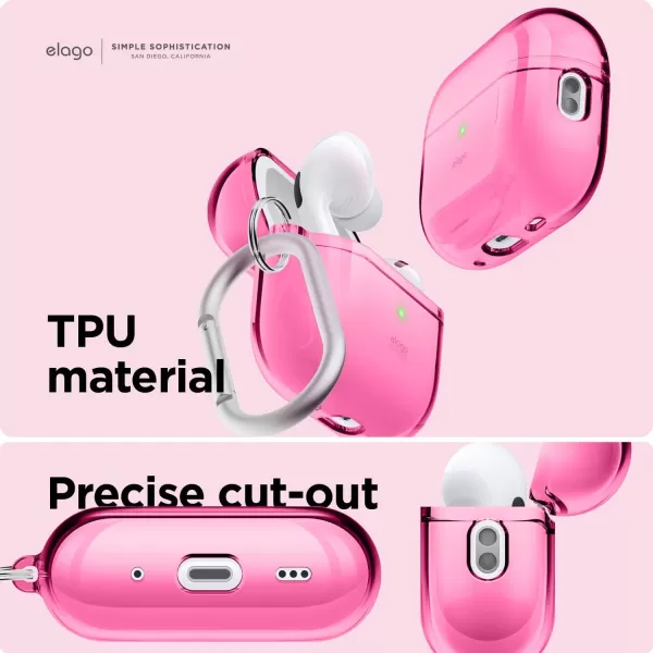 elago Compatible with AirPods Pro 2nd Generation Case Clear  Compatible with AirPods Pro 2 Case Protective Case with Keychain Transparent Wireless Charging Reduced Yellowing TransparentNeon Hotpink