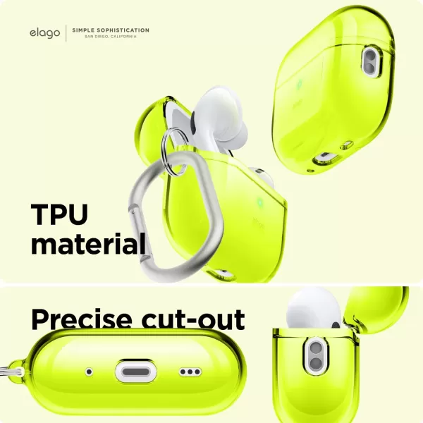 elago Compatible with AirPods Pro 2nd Generation Case Clear  Compatible with AirPods Pro 2 Case Protective Case with Keychain Transparent Wireless Charging Reduced Yellowing TransparentNeon Yellow