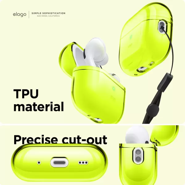 elago Compatible with AirPods Pro 2nd Generation Case Clear Cover  Compatible with AirPods Pro 2 Case Protective Case Cover Shockproof Wireless Charging Reduced Yellowing TransparentNeon Yellow