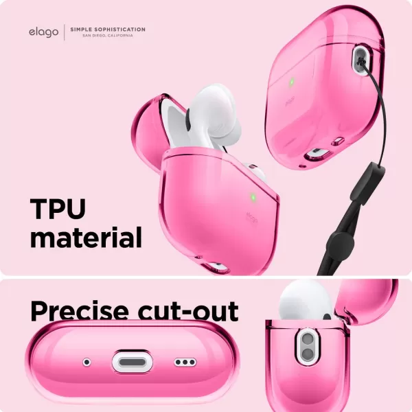 elago Compatible with AirPods Pro 2nd Generation Case Clear with Lanyard  Compatible with AirPods Pro 2 Case Protective Cover Shockproof Wireless Charging Reduced Yellowing Neon YellowNeon Hotpink