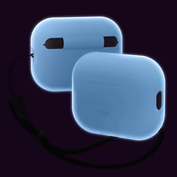 elago Compatible with AirPods Pro 2nd Generation Case Silicone Case Compatible with Apple AirPods Pro 2 Case Lanyard Included Front LED Visible Light BlueNightglow Blue