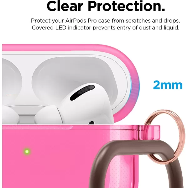 elago Compatible with AirPods Pro Case Clear  High Rating TPU Transparent Shockproof Protective Case Cover with Keychain Gel Tape Included Wireless Charging Neon YellowNeon Hot Pink