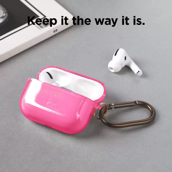 elago Compatible with AirPods Pro Case Clear  High Rating TPU Transparent Shockproof Protective Case Cover with Keychain Gel Tape Included Wireless Charging Neon YellowNeon Hot Pink