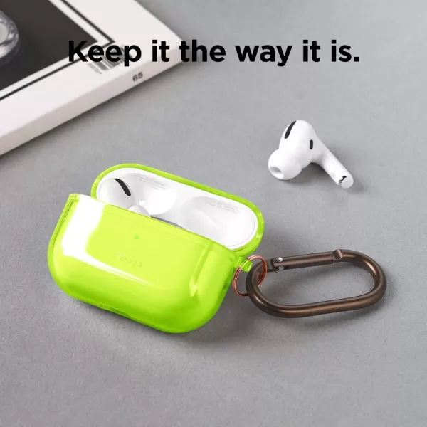 elago Compatible with AirPods Pro Case Clear  High Rating TPU Transparent Shockproof Protective Case Cover with Keychain Gel Tape Included Wireless Charging Neon YellowNeon Yellow