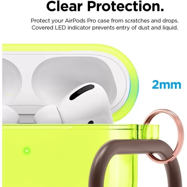 elago Compatible with AirPods Pro Case Clear  High Rating TPU Transparent Shockproof Protective Case Cover with Keychain Gel Tape Included Wireless Charging Neon YellowNeon Yellow