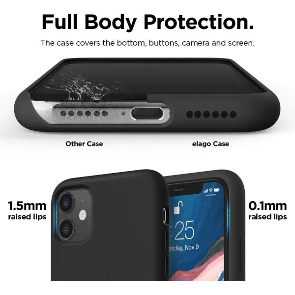 elago Compatible with iPhone 11 Case Liquid Silicone Case Full Body Protective Cover AntiScratch Soft Microfiber 61 inch RediPhone 11 Black