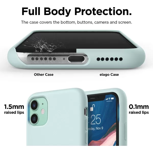 elago Compatible with iPhone 11 Case Liquid Silicone Case Full Body Protective Cover AntiScratch Soft Microfiber 61 inch RediPhone 11 Green