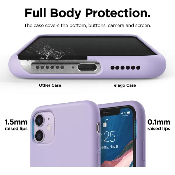 elago Compatible with iPhone 11 Case Liquid Silicone Case Full Body Protective Cover AntiScratch Soft Microfiber 61 inch RediPhone 11 Lavender