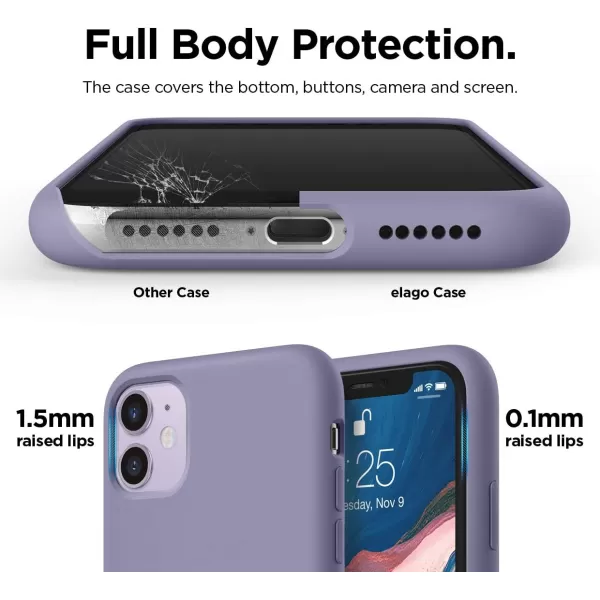 elago Compatible with iPhone 11 Case Liquid Silicone Case Full Body Protective Cover AntiScratch Soft Microfiber 61 inch RediPhone 11 Lavender Grey