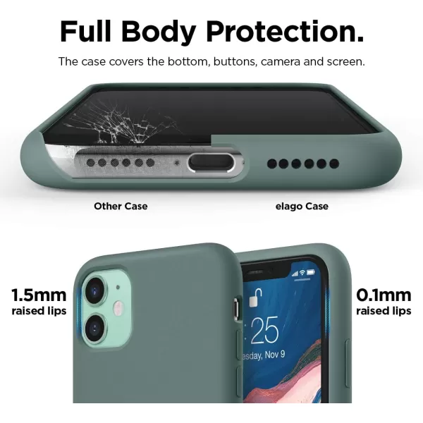 elago Compatible with iPhone 11 Case Liquid Silicone Case Full Body Protective Cover AntiScratch Soft Microfiber 61 inch RediPhone 11 Midnight Green