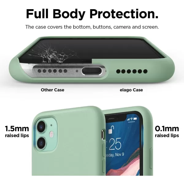 elago Compatible with iPhone 11 Case Liquid Silicone Case Full Body Protective Cover AntiScratch Soft Microfiber 61 inch RediPhone 11 Pastel Green