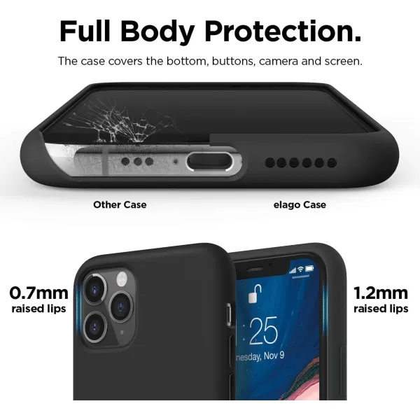 elago Compatible with iPhone 11 Case Liquid Silicone Case Full Body Protective Cover AntiScratch Soft Microfiber 61 inch RediPhone 11 Pro Black