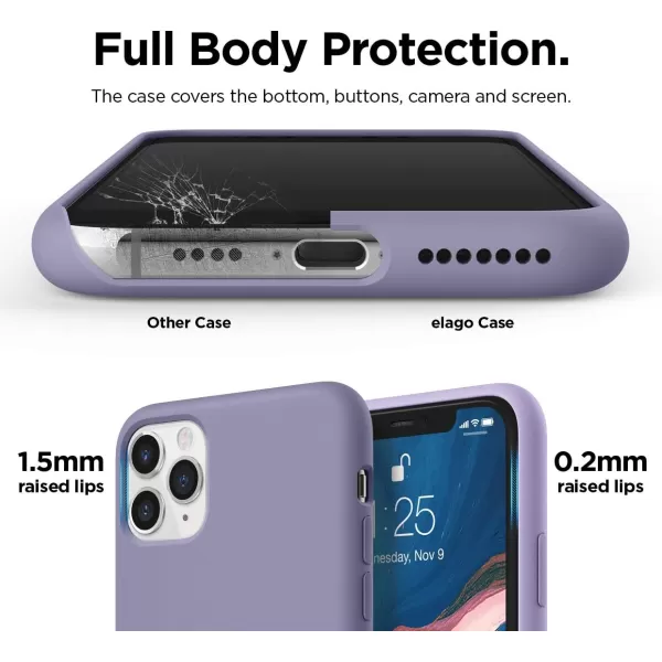 elago Compatible with iPhone 11 Case Liquid Silicone Case Full Body Protective Cover AntiScratch Soft Microfiber 61 inch RediPhone 11 Pro Max Lavender Grey