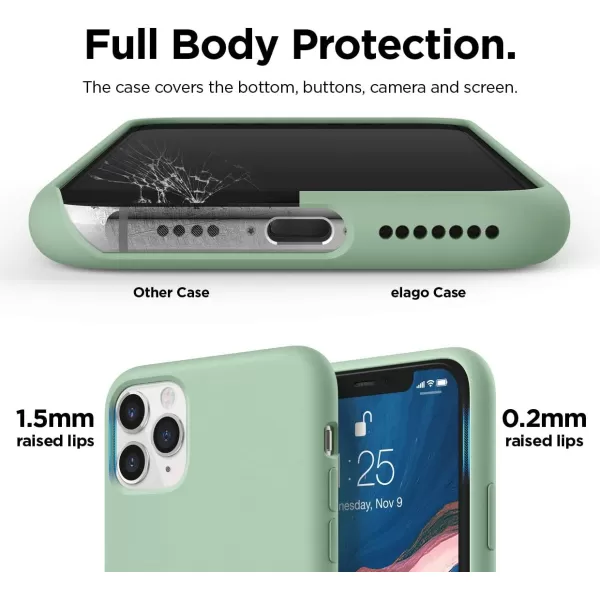 elago Compatible with iPhone 11 Case Liquid Silicone Case Full Body Protective Cover AntiScratch Soft Microfiber 61 inch RediPhone 11 Pro Max Pastel Green