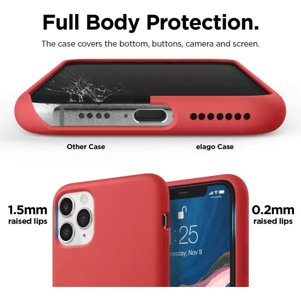 elago Compatible with iPhone 11 Case Liquid Silicone Case Full Body Protective Cover AntiScratch Soft Microfiber 61 inch RediPhone 11 Pro Max Red