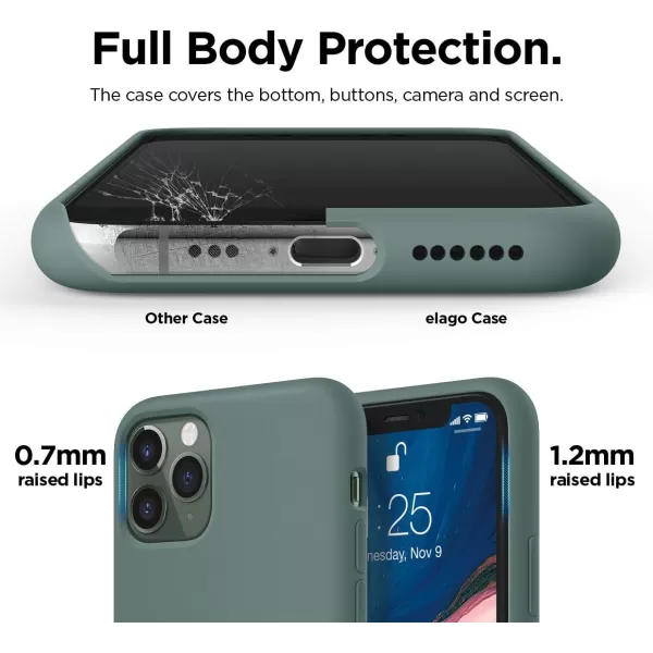 elago Compatible with iPhone 11 Case Liquid Silicone Case Full Body Protective Cover AntiScratch Soft Microfiber 61 inch RediPhone 11 Pro Midnight Green