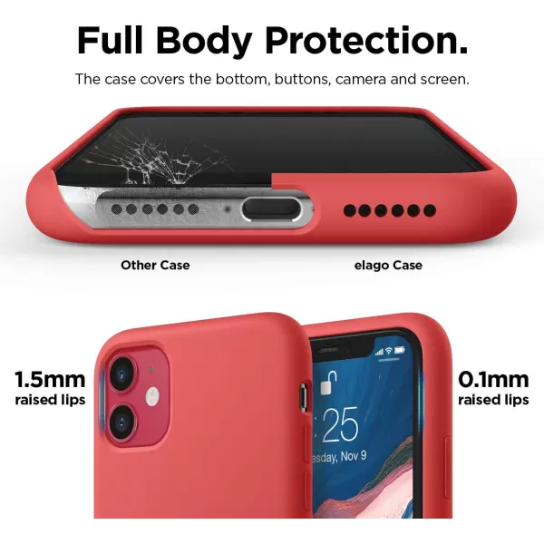 elago Compatible with iPhone 11 Case Liquid Silicone Case Full Body Protective Cover AntiScratch Soft Microfiber 61 inch RediPhone 11 Red