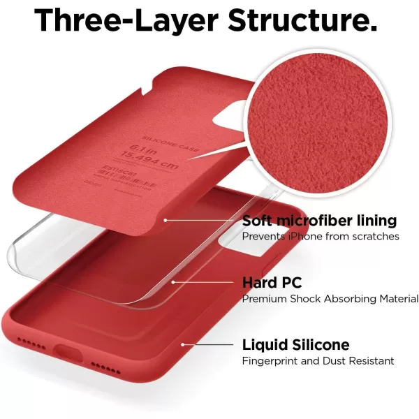 elago Compatible with iPhone 11 Case Liquid Silicone Case Full Body Protective Cover AntiScratch Soft Microfiber 61 inch RediPhone 11 Red