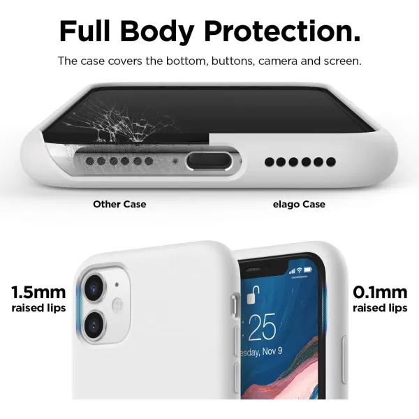 elago Compatible with iPhone 11 Case Liquid Silicone Case Full Body Protective Cover AntiScratch Soft Microfiber 61 inch RediPhone 11 White