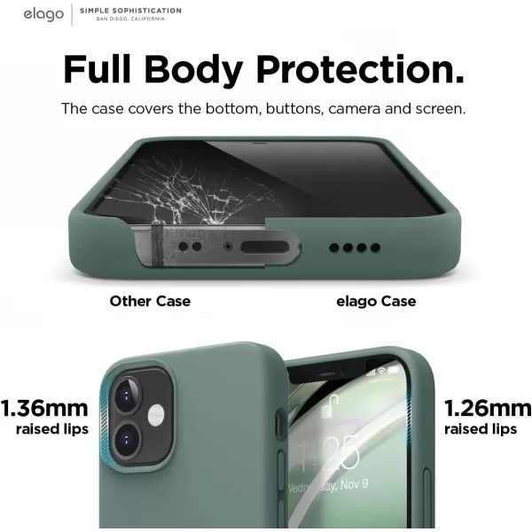 elago Compatible with iPhone 12 Mini Case Liquid Silicone Case Full Body Protective Cover Shockproof Slim Phone Case AntiScratch Soft Microfiber Lining 54 inch OrangeiPhone 12 Mini Midnight Green