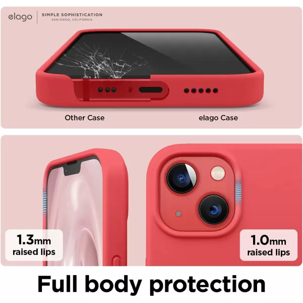 elago Compatible with iPhone 13 Case Liquid Silicone Case Full Body Screen Camera Protective Cover Shockproof Slim Phone Case AntiScratch Soft Microfiber Lining 61 inch Pastel GreenRed