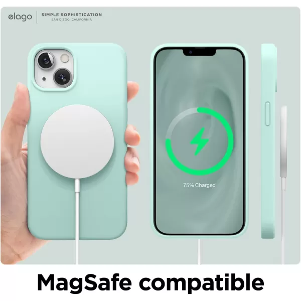 elago Compatible with iPhone 13 Case Liquid Silicone Case Full Body Screen Camera Protective Cover Shockproof Slim Phone Case AntiScratch Soft Microfiber Lining 61 inch Pastel GreenAqua Sky