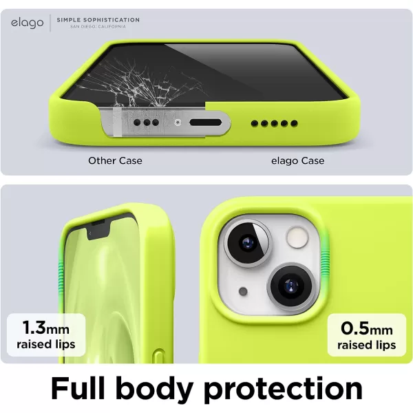 elago Compatible with iPhone 13 Case Liquid Silicone Case Full Body Screen Camera Protective Cover Shockproof Slim Phone Case AntiScratch Soft Microfiber Lining 61 inch Pastel GreenNeon Yellow