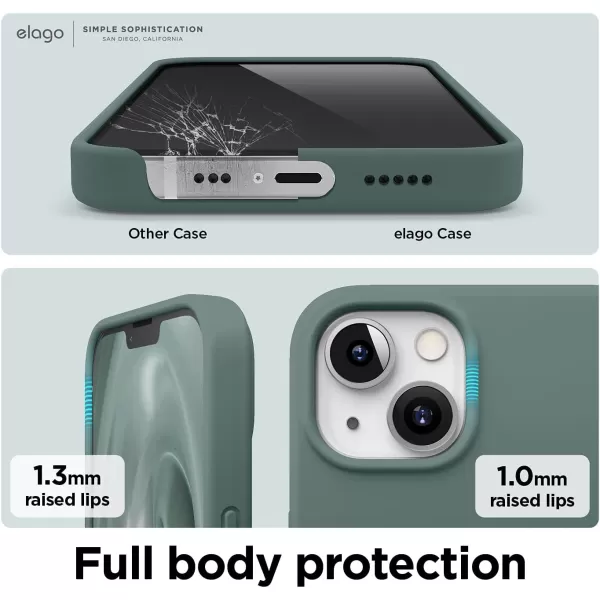 elago Compatible with iPhone 13 Case Liquid Silicone Case Full Body Screen Camera Protective Cover Shockproof Slim Phone Case AntiScratch Soft Microfiber Lining 61 inch Pastel GreenMidnight Green