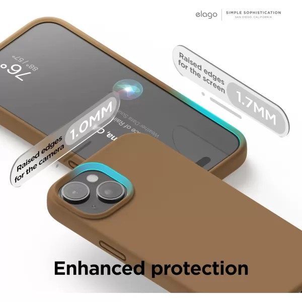 elago Compatible with iPhone 15 Case Liquid Silicone Case Full Body Protective Cover Shockproof Slim Phone Case AntiScratch Soft Microfiber Lining 61 inch Alpine GreenBrown