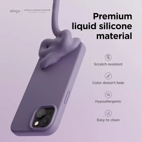 elago Compatible with iPhone 15 Case Liquid Silicone Case Full Body Protective Cover Shockproof Slim Phone Case AntiScratch Soft Microfiber Lining 61 inch Alpine GreenDeep Lavender