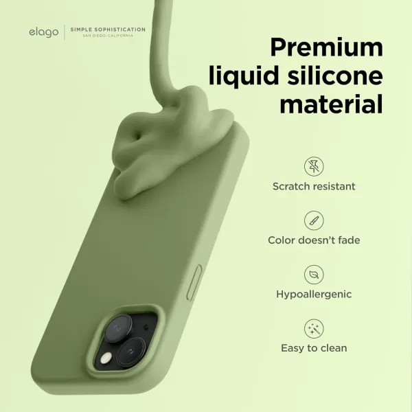 elago Compatible with iPhone 15 Case Liquid Silicone Case Full Body Protective Cover Shockproof Slim Phone Case AntiScratch Soft Microfiber Lining 61 inch Alpine GreenCedar Green