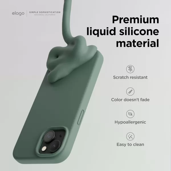 elago Compatible with iPhone 15 Case Liquid Silicone Case Full Body Protective Cover Shockproof Slim Phone Case AntiScratch Soft Microfiber Lining 61 inch Alpine GreenMidnight Green