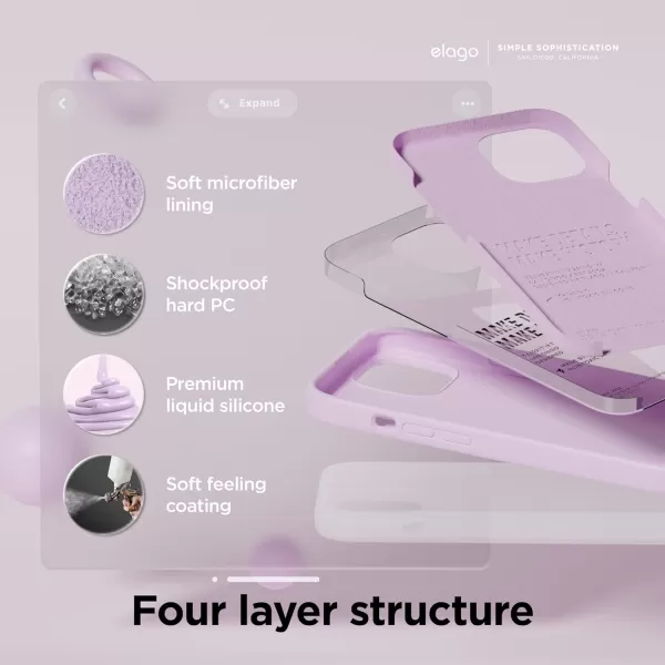 elago Compatible with iPhone 15 Case Liquid Silicone Case Full Body Protective Cover Shockproof Slim Phone Case AntiScratch Soft Microfiber Lining 61 inch Alpine GreenLight Lilac