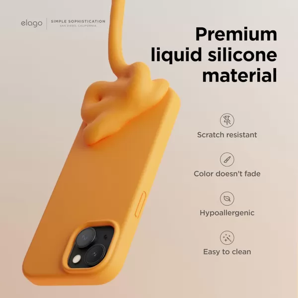 elago Compatible with iPhone 15 Case Liquid Silicone Case Full Body Protective Cover Shockproof Slim Phone Case AntiScratch Soft Microfiber Lining 61 inch Alpine GreenOrange