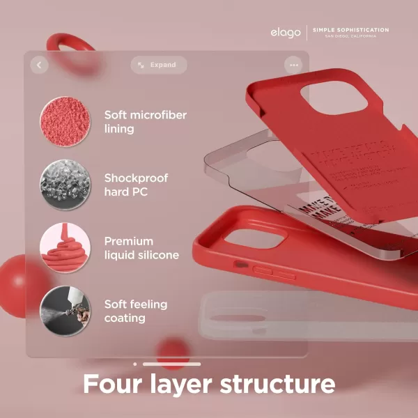 elago Compatible with iPhone 15 Plus Case Liquid Silicone Case Full Body Protective Cover Shockproof Slim Phone Case AntiScratch Soft Microfiber Lining 67 inch Lovely PinkRed