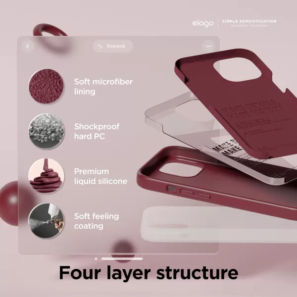 elago Compatible with iPhone 15 Plus Case Liquid Silicone Case Full Body Protective Cover Shockproof Slim Phone Case AntiScratch Soft Microfiber Lining 67 inch Lovely PinkBurgundy