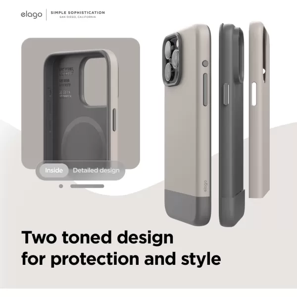 elago Compatible with iPhone 15 Pro Case Compatible with MagSafe Glide Case Full Body Protective Cover Shockproof Slim Phone Case 61 inch Top PurpleBottom ClearTop Stone  Bottom Medium Grey