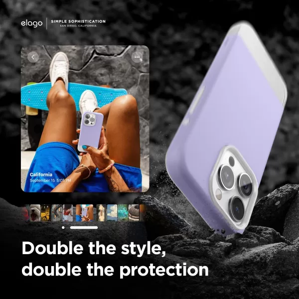 elago Compatible with iPhone 15 Pro Case Compatible with MagSafe Glide Case Full Body Protective Cover Shockproof Slim Phone Case 61 inch Top PurpleBottom ClearTop Purple  Bottom Clear