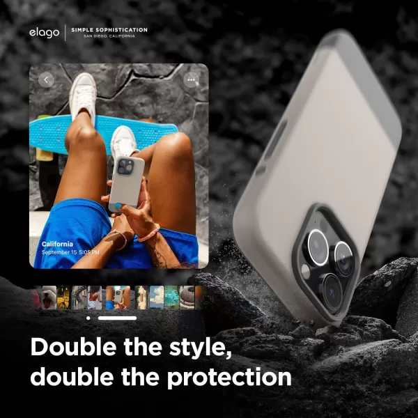 elago Compatible with iPhone 15 Pro Max Case Compatible with MagSafe Glide Case Full Body Protective Cover Shockproof Slim Phone Case 67 inch Top Purple  Bottom ClearTop Stone  Bottom Medium Grey