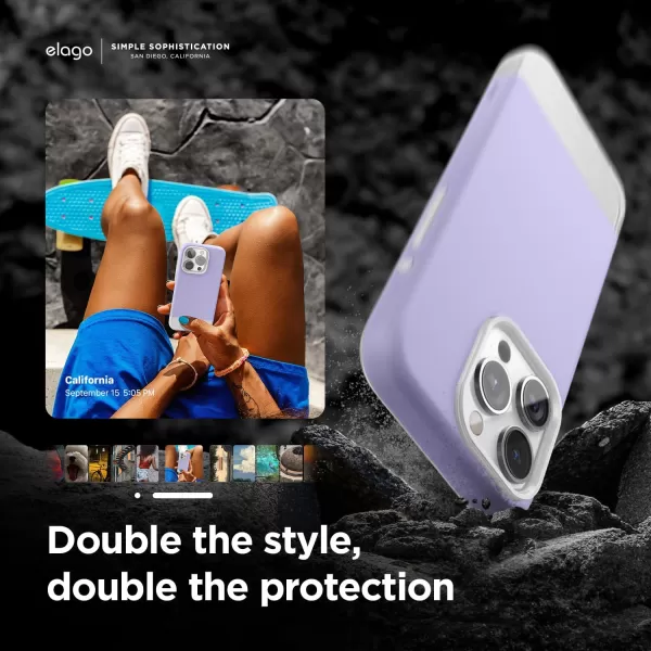 elago Compatible with iPhone 15 Pro Max Case Compatible with MagSafe Glide Case Full Body Protective Cover Shockproof Slim Phone Case 67 inch Top Purple  Bottom ClearTop Purple  Bottom Clear