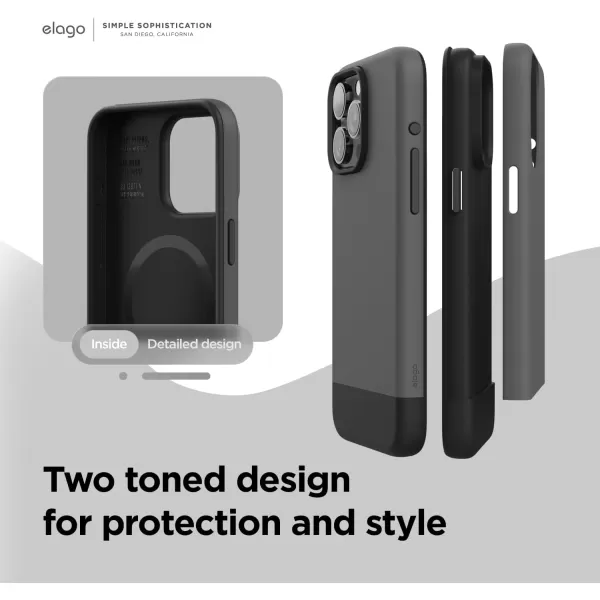 elago Compatible with iPhone 15 Pro Max Case Compatible with MagSafe Glide Case Full Body Protective Cover Shockproof Slim Phone Case 67 inch Top Purple  Bottom ClearTop Dark Grey  Bottom Black